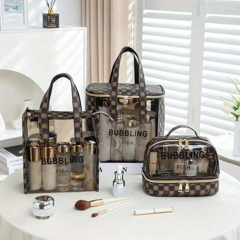Checkered Simple and Exquisite Handbag Portable Mini Travel Makeup Storage Toilet Bag Y260206