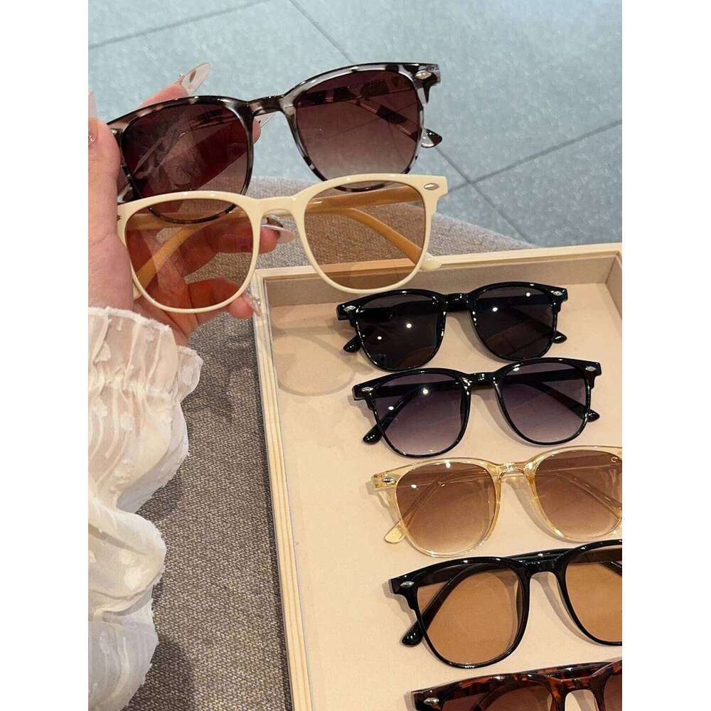 7Pcs Fashionable Round Frame Glasses Set with Rice Nail Decoration, Perfect for Party, Holiday Gift, Unisex Y260207