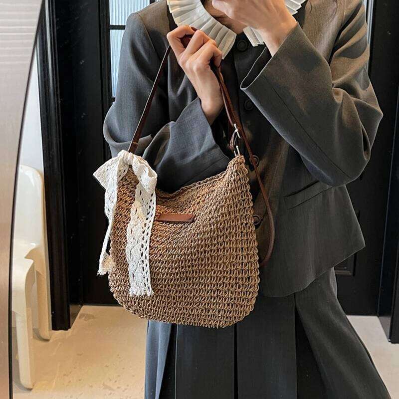 2025 One Shoulder Underarm Straw for Women, Versatile Handmade Woven Bag, Vacation Style Beach Bag C260207