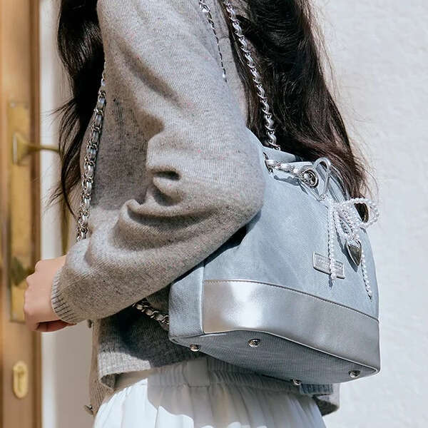 Semir Backpack Women New Style Stylish Color-blocking Imitation Denim Bucket Bowknot Chain Bag Popular