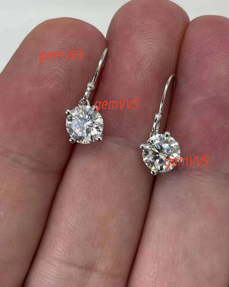 White Diamond Hook Drop Beautiful 925 Sterling Silver Moissanite Earrings Gift For Her