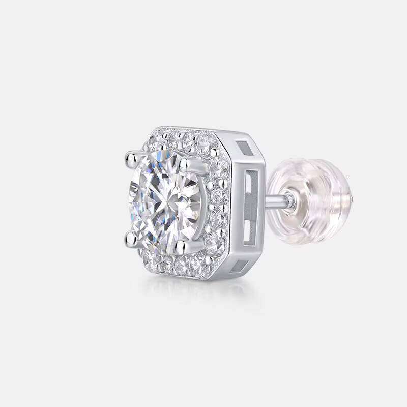 Fine 1Ct*2 Round Hypoallergenic S925 Silver Vvs1 Clarity Moissanite Women Stud Earrings