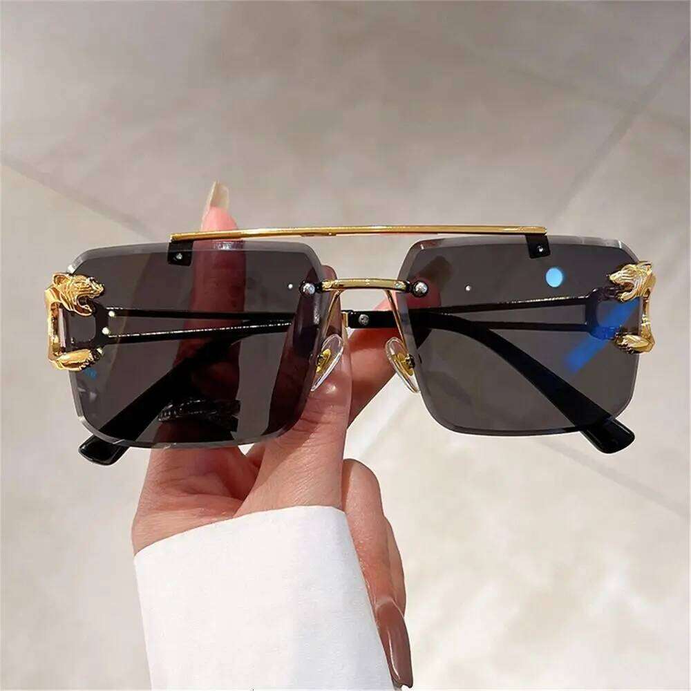 Men Women Retro Cheetah Decor Metal Sun Glasses Oversized Square Shades New Double Bridge Gradient UV400 Eyewear Y260207