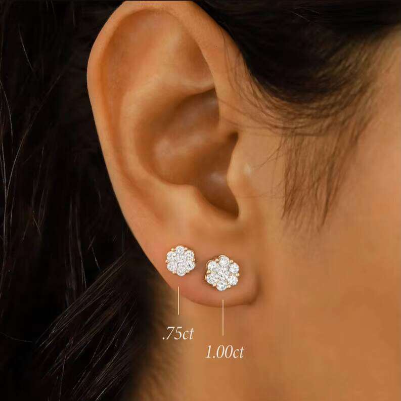 Hip Hop Jewelry Iced Out Moissanite Flowers Fashion Sterling Silver 925 Stud Earrings Women Luxury