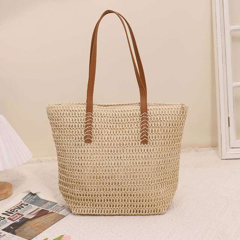 Summer Large Capacity Tote Shoulder Handmade INS Fresh Rural Handheld Grass Woven Women Bag C260207