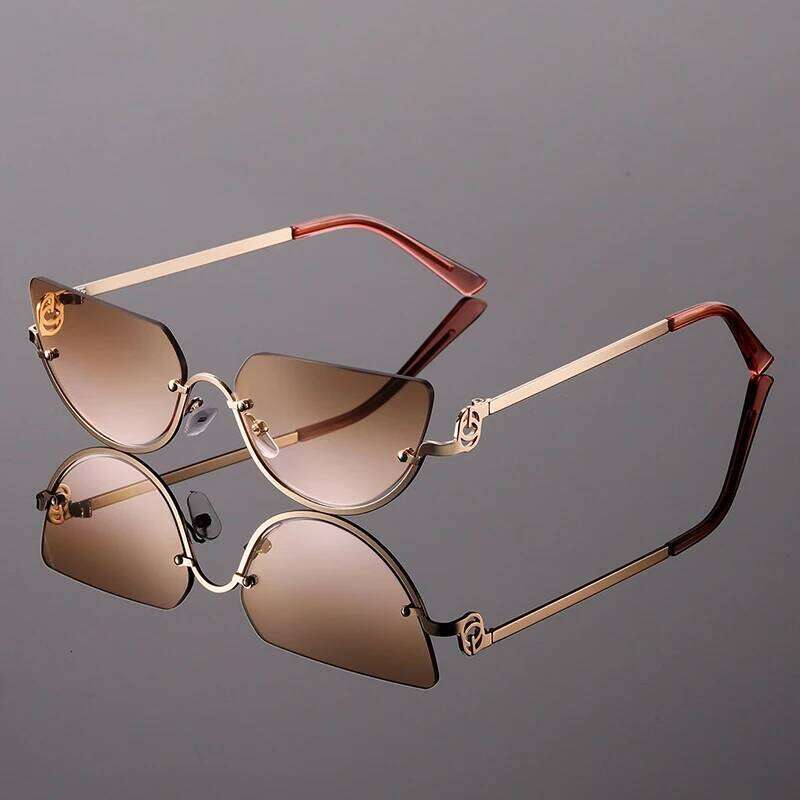 KAMMPT Fashion Retro Semi-Rimless Oval Shades Women's New Trendy Korean Style Travel Chic Metal Rim Decor Sunglasses Y260207