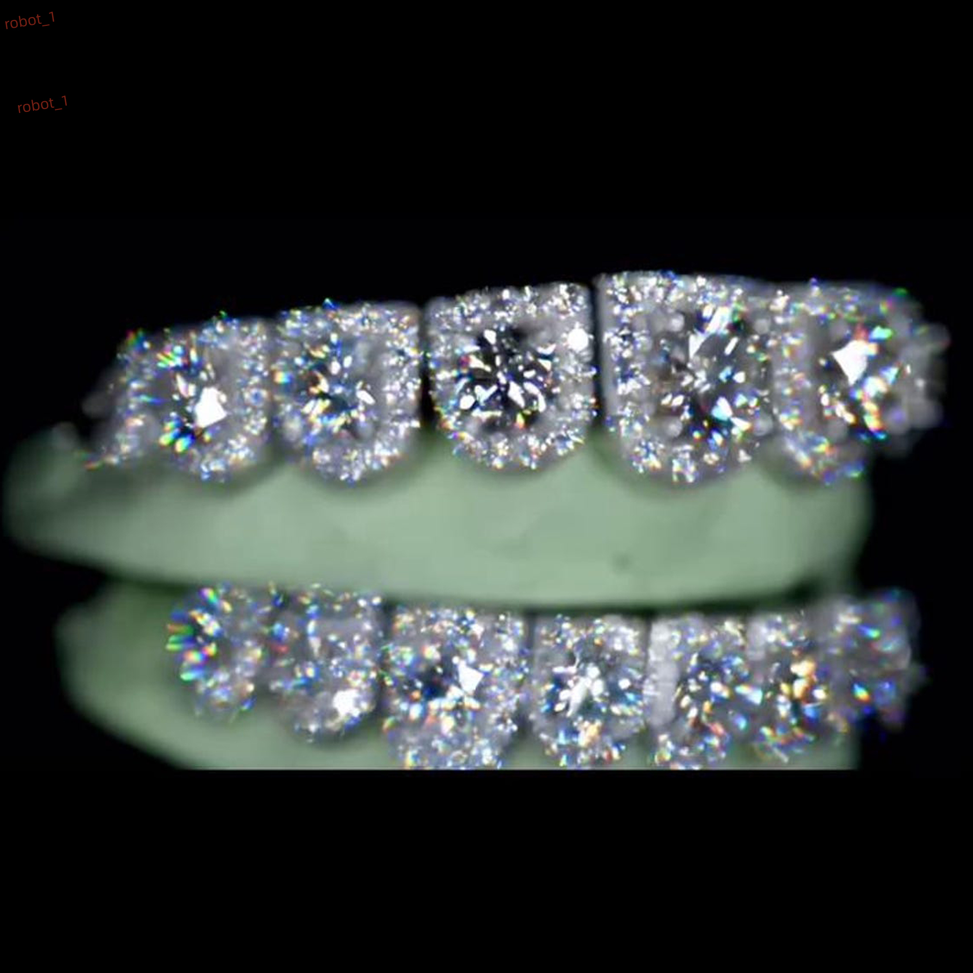 Large Diamond Custom Grillz Big Round Cut Iced Out Teeth VVS1 Simulated Bling Mouthpiece Set for Men with Halo Setting