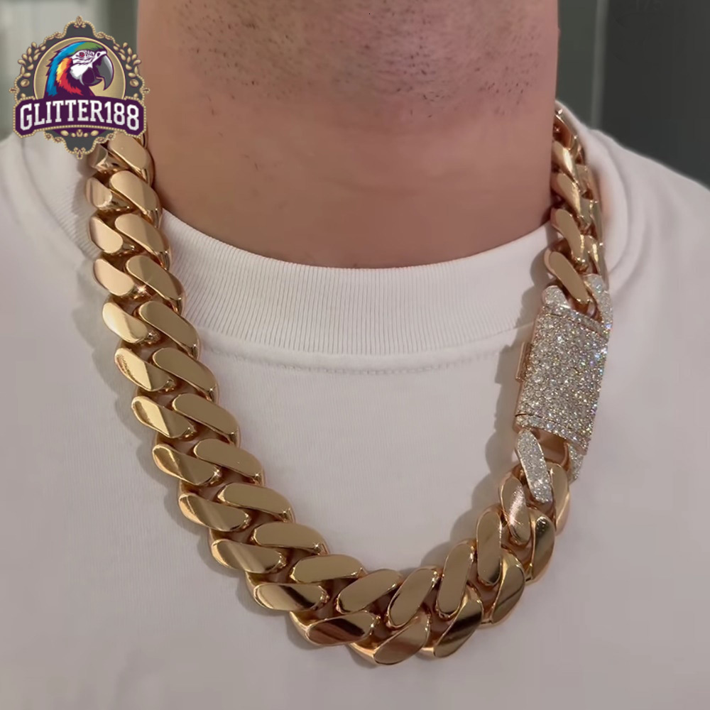 2026 Custom Moissanite Mosaic Lock Gold Plated 22MM Wide Miami Cuban Link Chain Solid Silver Men Chain Cuban Chain Necklace Jewelry