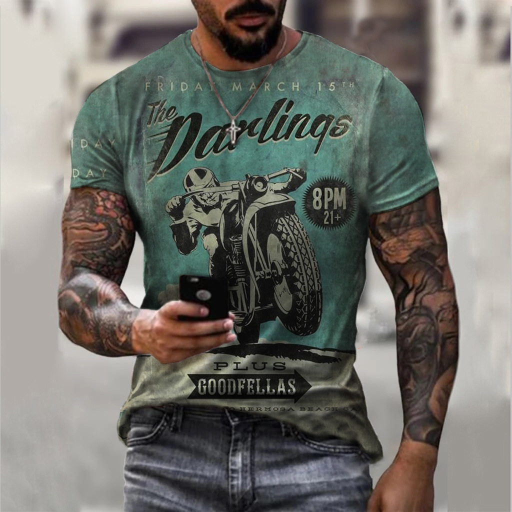 Men'S T-Shirts Retro Motorcycle Themed Men'S Short Sleeved T-Shirt Fashionable Casual Sportswear Comfortable Quick Drying