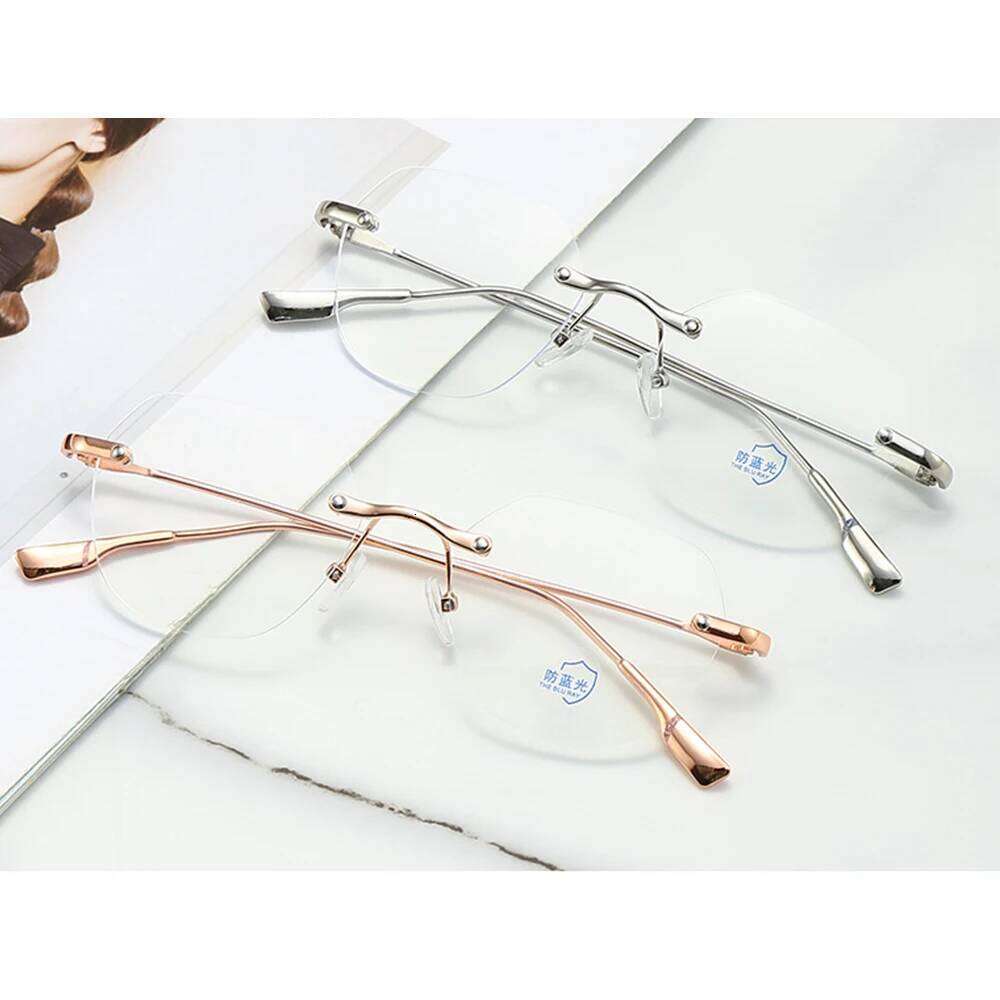 KLASSNUM Photochromic Anti Blue Light Women Rimless Square Transparent Computer Glasses Men Color Change Sunglasses 2025 Y260207