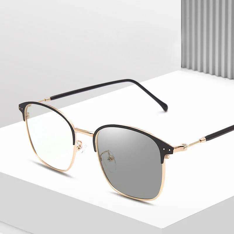 Photochromic Frameless Eyeglasses Fashion Anti Radiation Eye Sunglasses for Men Korean Glasses Rectangle Compute Y260207