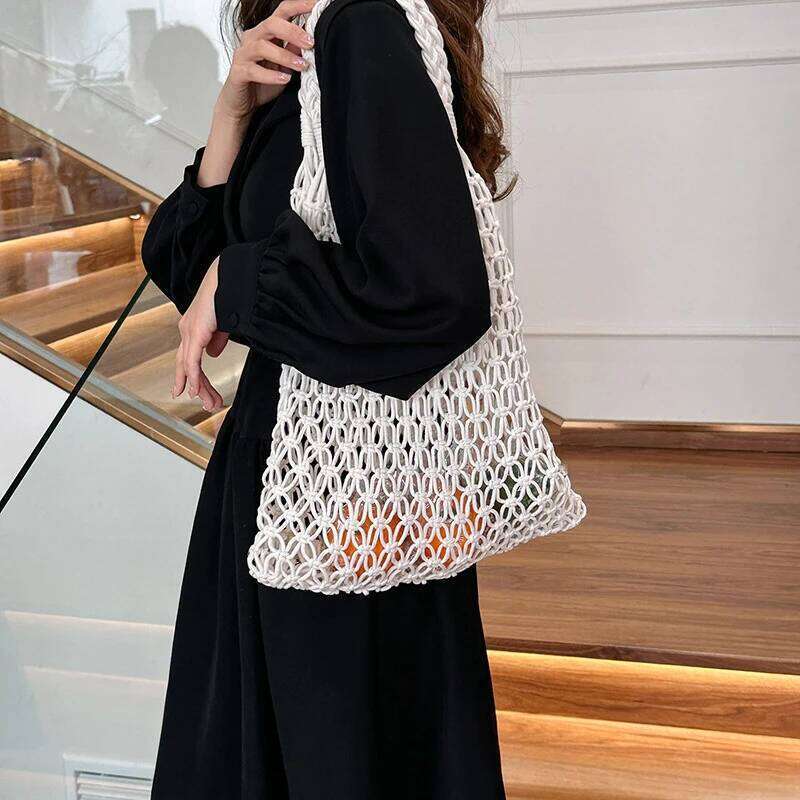 Summer Woven for Women Handbags Handmade Knitted Beach Boho Shoulder Large Tote Hollow Out Shopping Bag C260207