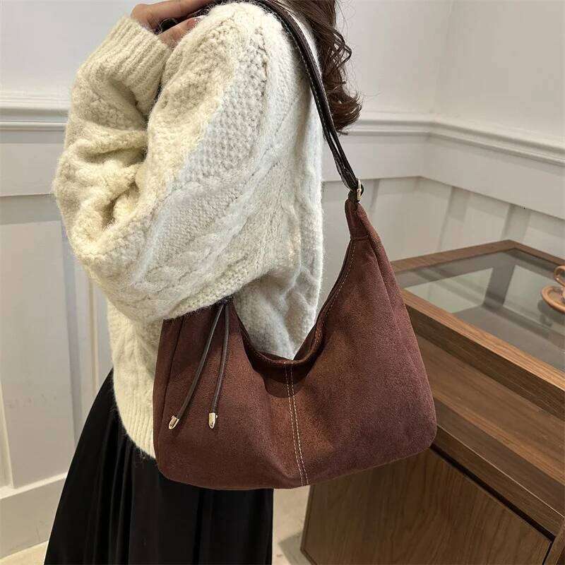 Handbag Purse for Women Suede Shoulder Causal Crossbody Bags Female Luxury Designer Clutch Crescent Hobo Bag C260207