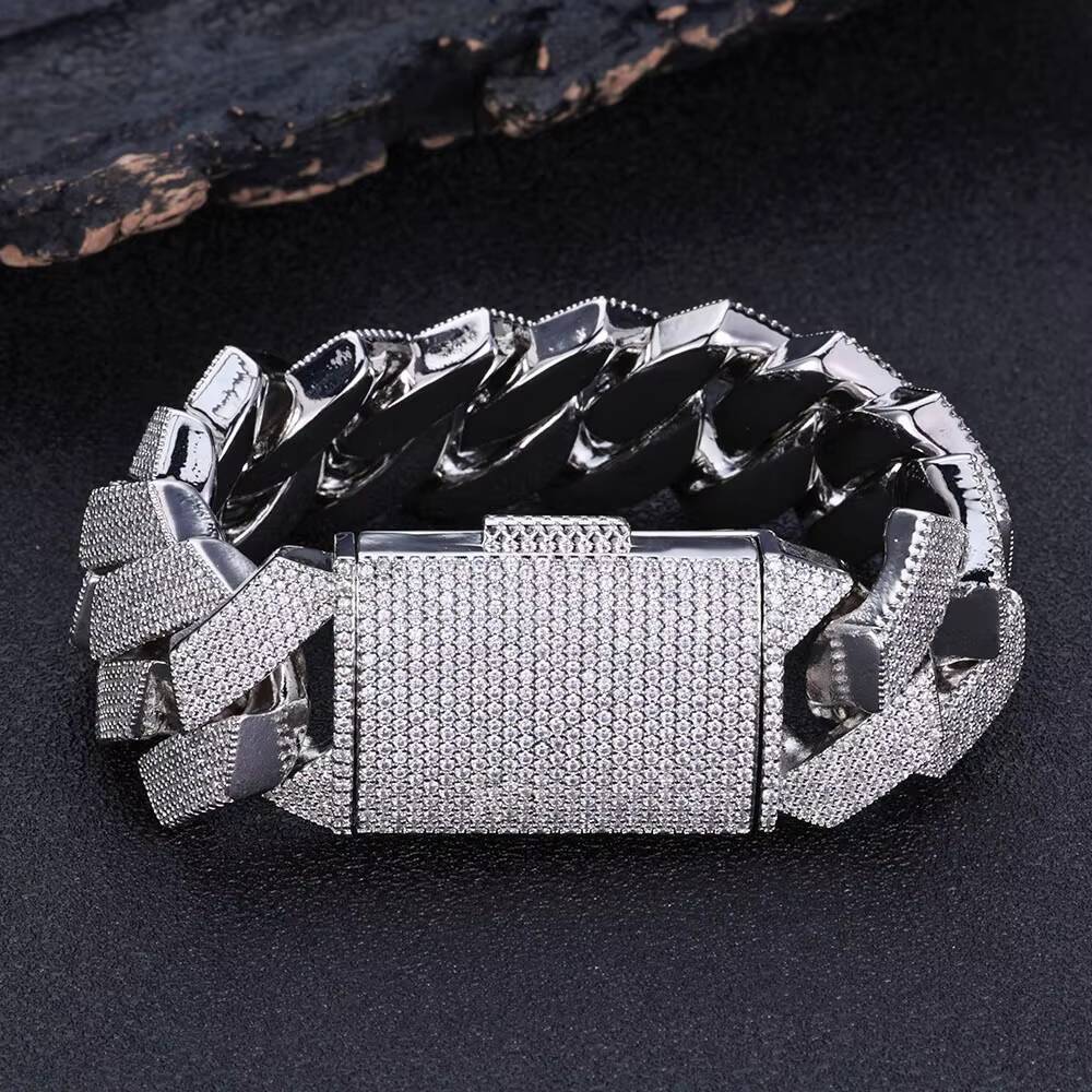 Hip Hop Fine Jewelry 24mm Chunky Cuban Chain Bracelet for Men Women Gold Silver Iced Out Full Diamond Prong Cuban Link Bracelets