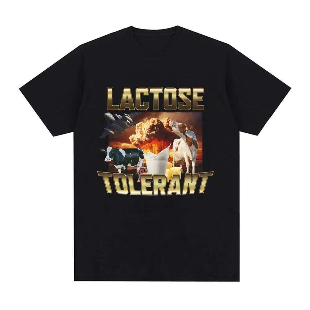 Lactose Tolerant Print T-Shirt Men's Vintage Fashion Short Sleeve T-shirts Casual Cozy Graphic T Shirts Tops C260207