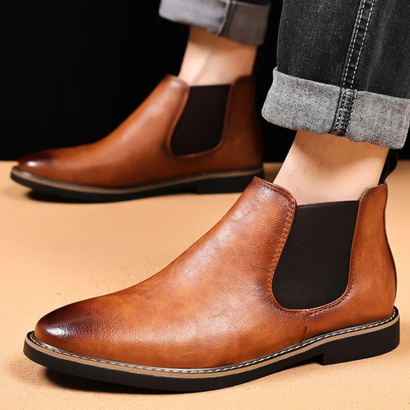 MAEDEF Men Boots Man Chelsea Retro Comfortable PU Leather Waterproof Ankle Fashion Black Brown Shoes Mens Boot 260208