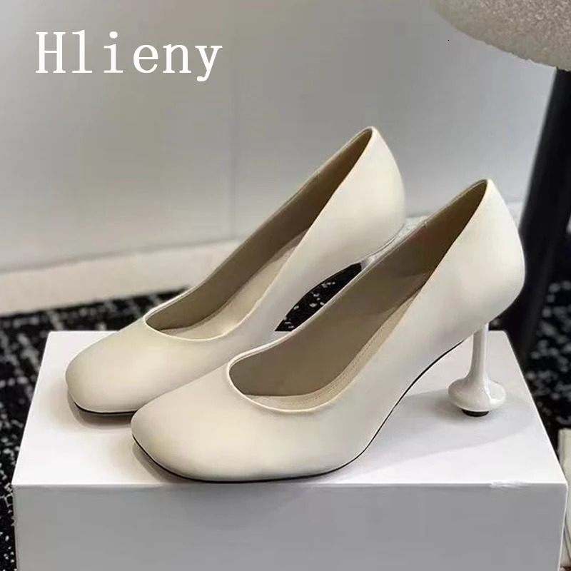 Hlieny Star Style Fashion Square Toe Soft Leather Women Office Pumps Strange High Heels Party Dress Ladies Shoes Black White 260208