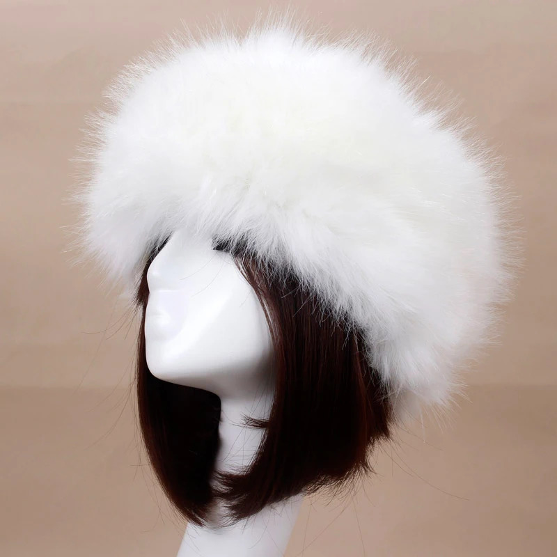 Winter Outdoor Thick Furry Hairband Faux Fur Plush Empty Top Women Beanie Hats Russian Caps Female Elegant Cold-Proof Snow Caps 260202