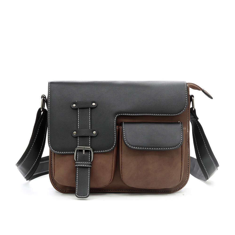 New Matte Leather Single Multi Pocket Business Mens Small Crossbody Messenger Casual Retro Shoulder Bag High Quality Luxury Bag