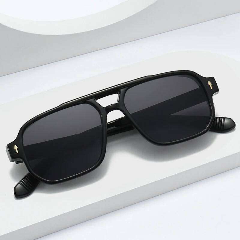 SO&EI Vintage Double Bridges Men Square Sunglasses Fashion Clear Ocean Lens Eyewear Women Trending Rivets Sun Glasses UV400 Y260207