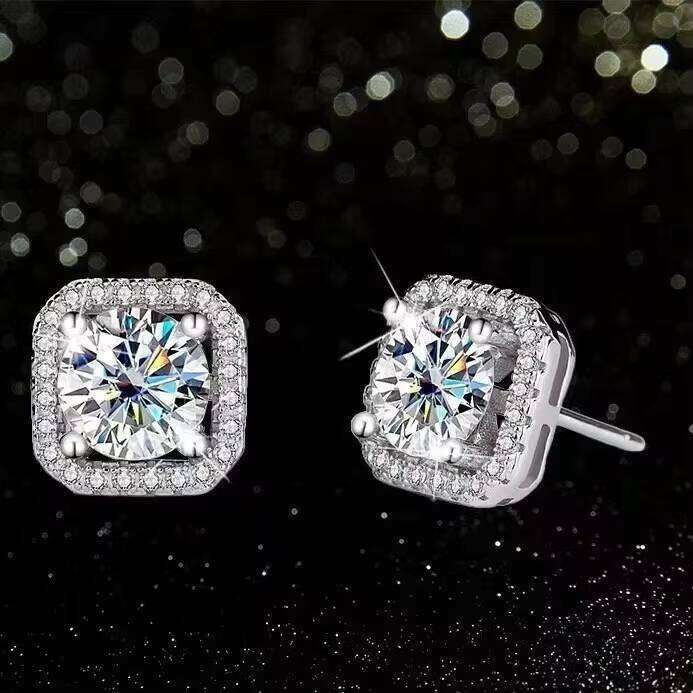 1Ct 2Ct Ear Studs Earring Pass Diamond Test Moissanite Stud Earrings For Women Sterling Silver Jewelry