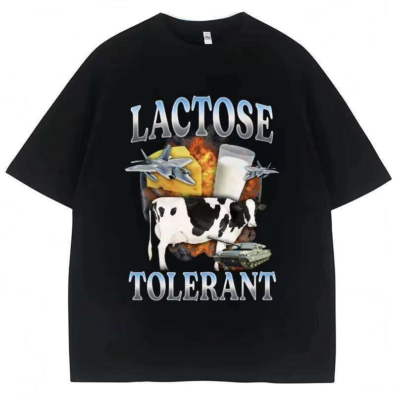 Lactose Tolerant Funny Milk Print Shirt Men Women Retro Fashion Short Sleeve 100% Cotton Summer Casual Humor T Shirts Gifts C260207