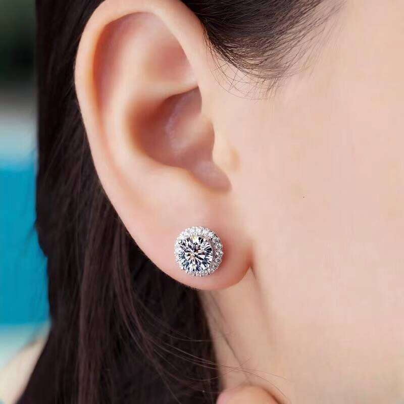 Ready To Ship Pass Diamond Tester Fine Jewelry 925 Sterling Silver VVS Halo Moissanite Stud Earrings