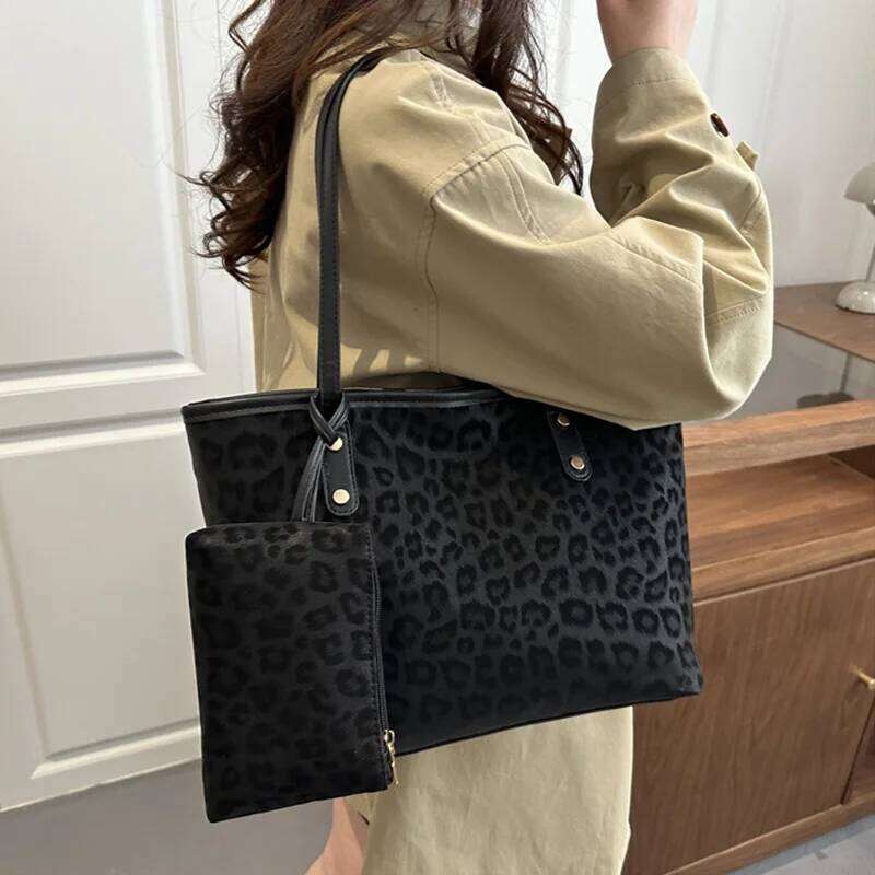 2pcs/set Leopard Print Women Shoulder For Commuting, Daily Used, Casual Tote Bag Large Capacity Ladies Handbags And Purses C260207