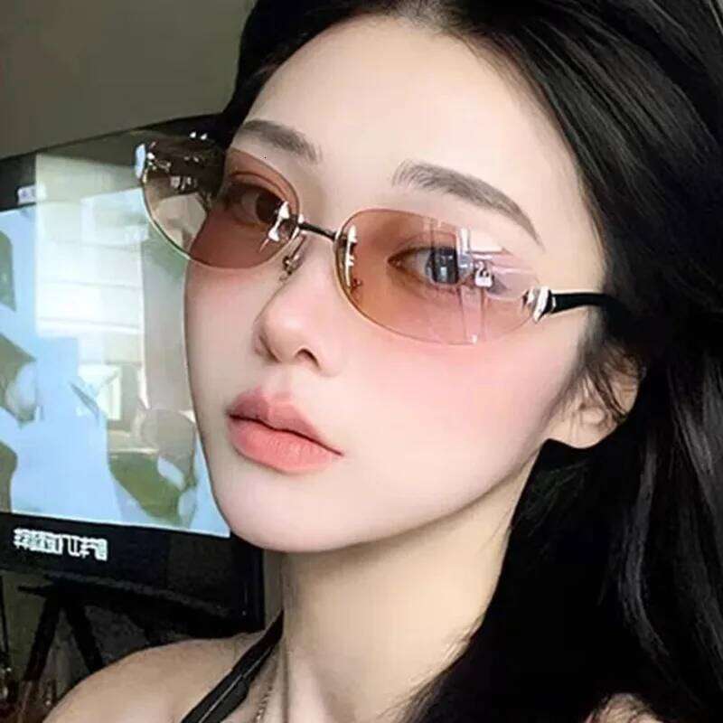 New Frameless Sunglasses Fashionable Women Retro Eyeglass Oval High-End Luxury Decoration Design Sun Glasses Y260207