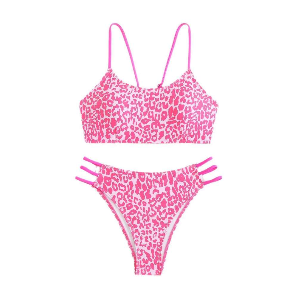 Alluring Backless Leopard Pushup Bikini Performance Split Ruched Two-Piece Sporty Adjustable Supportive Swimwear C260207