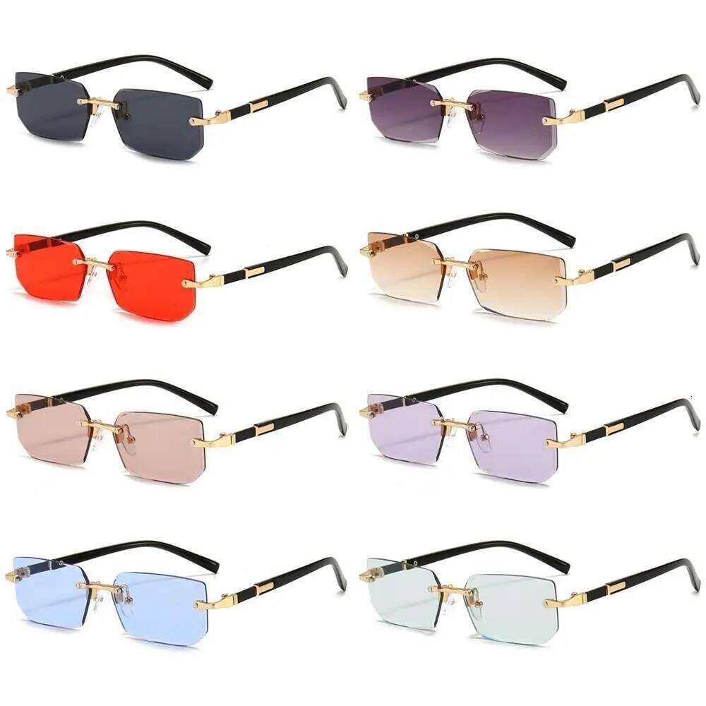 Trendy Rimless Sunglasses UV Protection for Men Women Fashion Frameless Rectangle Sun Glasses Retro Shades Summer Eyewear Y260207