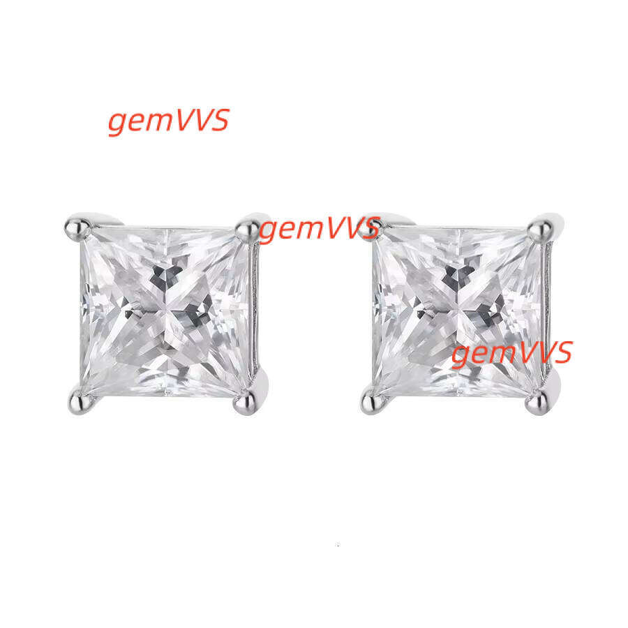 Minimalist Princess Cut 1Ct VVS Moissanite Stud Earrings 925 Sterling Silver Hypoallergenic Claw Setting Jewelry For Women 12/15