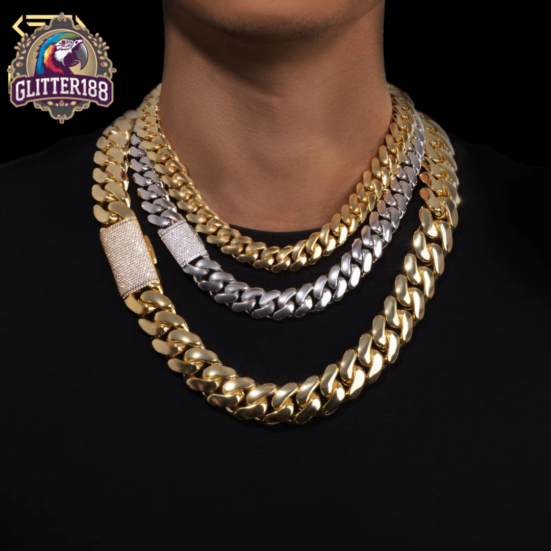 Luxury 10MM-22MM Mens Miami Cuban Link Bracelet Necklaces 14K Real Gold Plated Custom Cuban Link Chain
