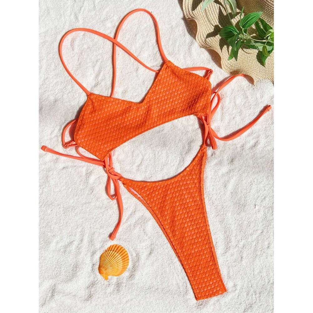 Sexy hollow tie swimsuit One Piece bikinis Swimwear halter high waist backless lace up bathing suit beach outfits bodysuits C260207