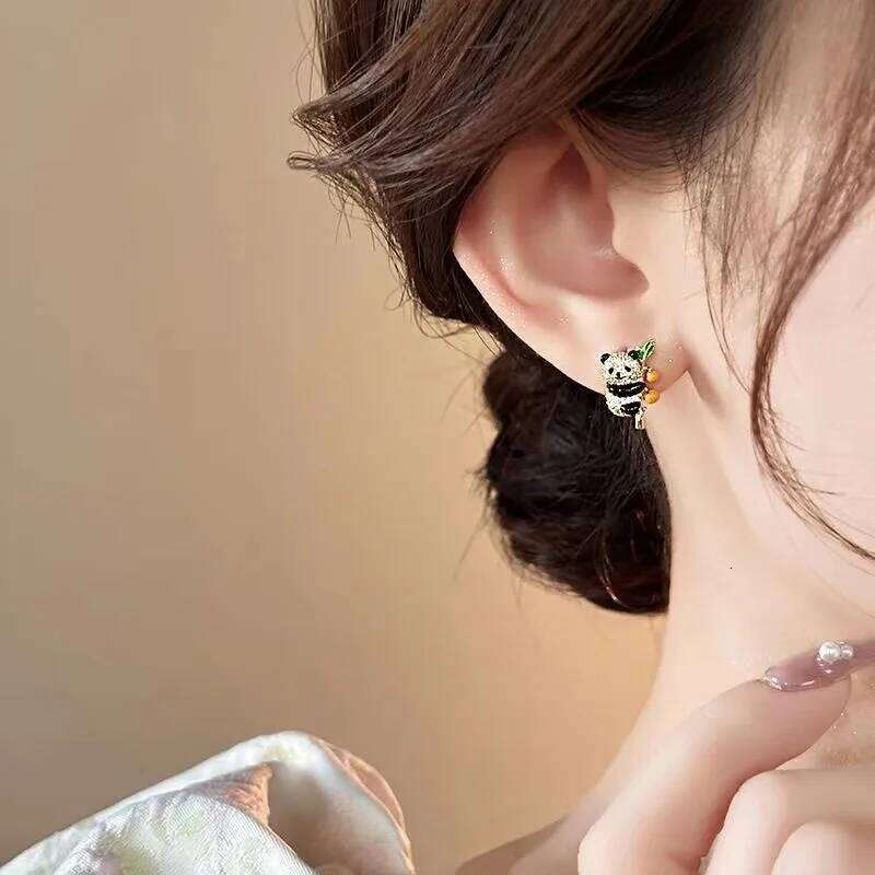 Panda New Chinese Style China Chic Bamboo Embracing Fashion Design Sense Advanced Versatile Earrings Yuansiqi
