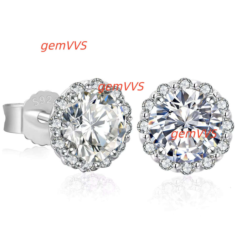 2Ct Big Moissanite 925 Sterling Silver Women Girl Men Jewelry Gold Plated Round Cut Lab Diamond 6.5Mm Halo Stud Earring