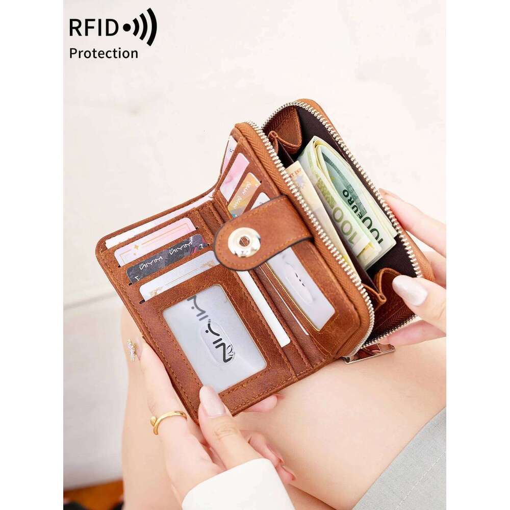 Vintage Women's RFID Blocking Multi-Function Short Fashion Large Capacity Zipper Coin Wallet simple ID Credit Card Holder Y260206