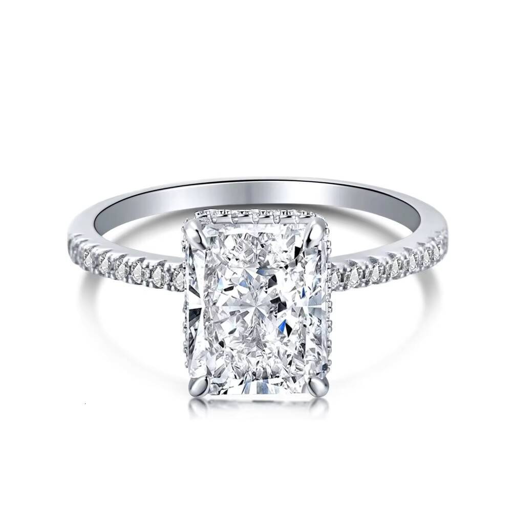 925 Sterling Silver Heavy Ring Color MoissaniteVVS Geometric Square Ring for Women Hainon 736