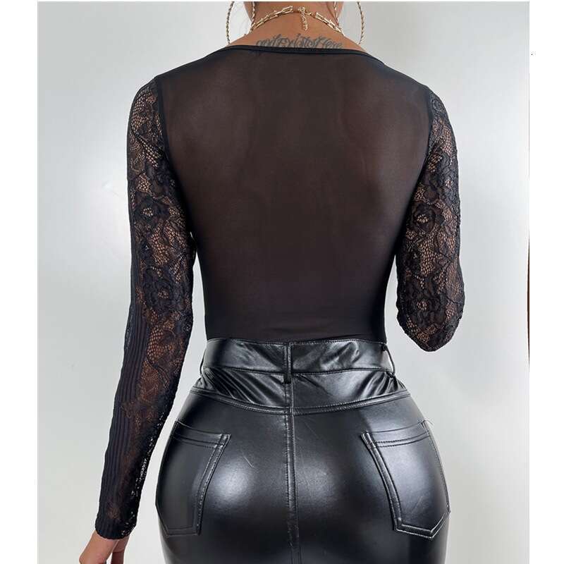 European and American Hot Sale Solid Color See Through Ruffled High End Vest Long Sleeve Bra luanyun