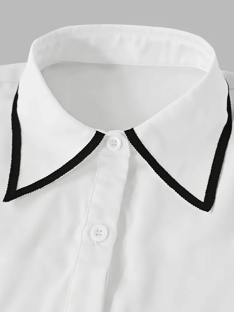 Womens fashion tie lapel n casual longsleeved shirt 260207