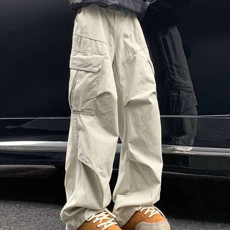 Spring Big Pocket Men's Cargo Japanese Y2k Harajuku Loose Straight Wide Leg Trousers Baggy Pants Man Hip Hop Sweatpants
