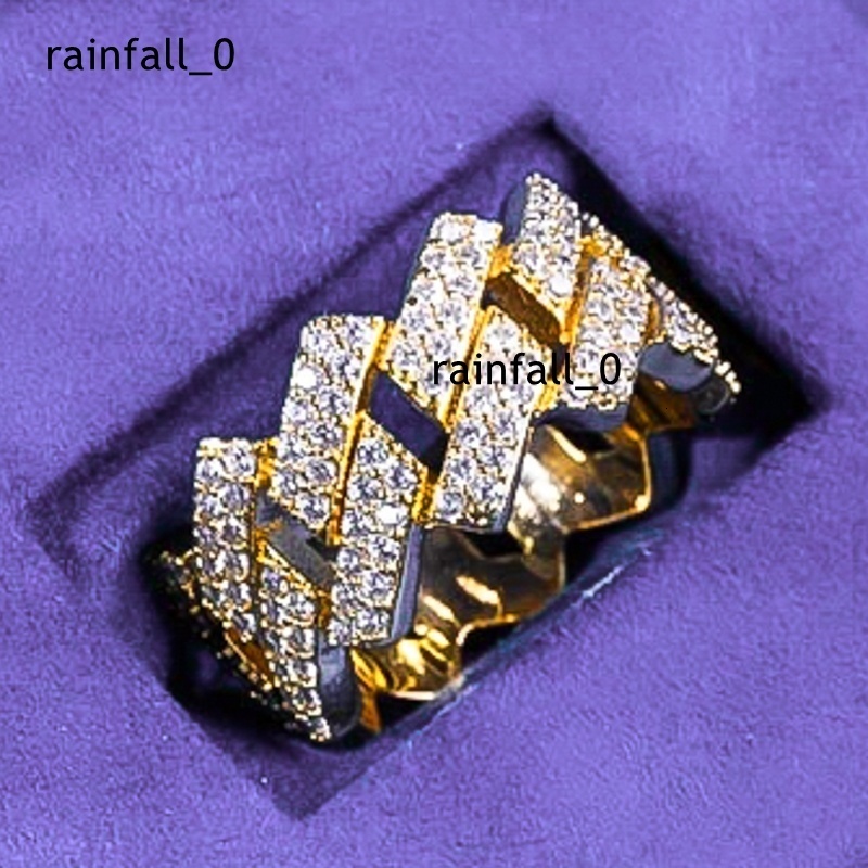 Pass Diamond Tester Hip Hop Bling D Color Moissanite Iced Out Mens 2 Rows Cuban Link Ring With 925 Sterling Silver GRA