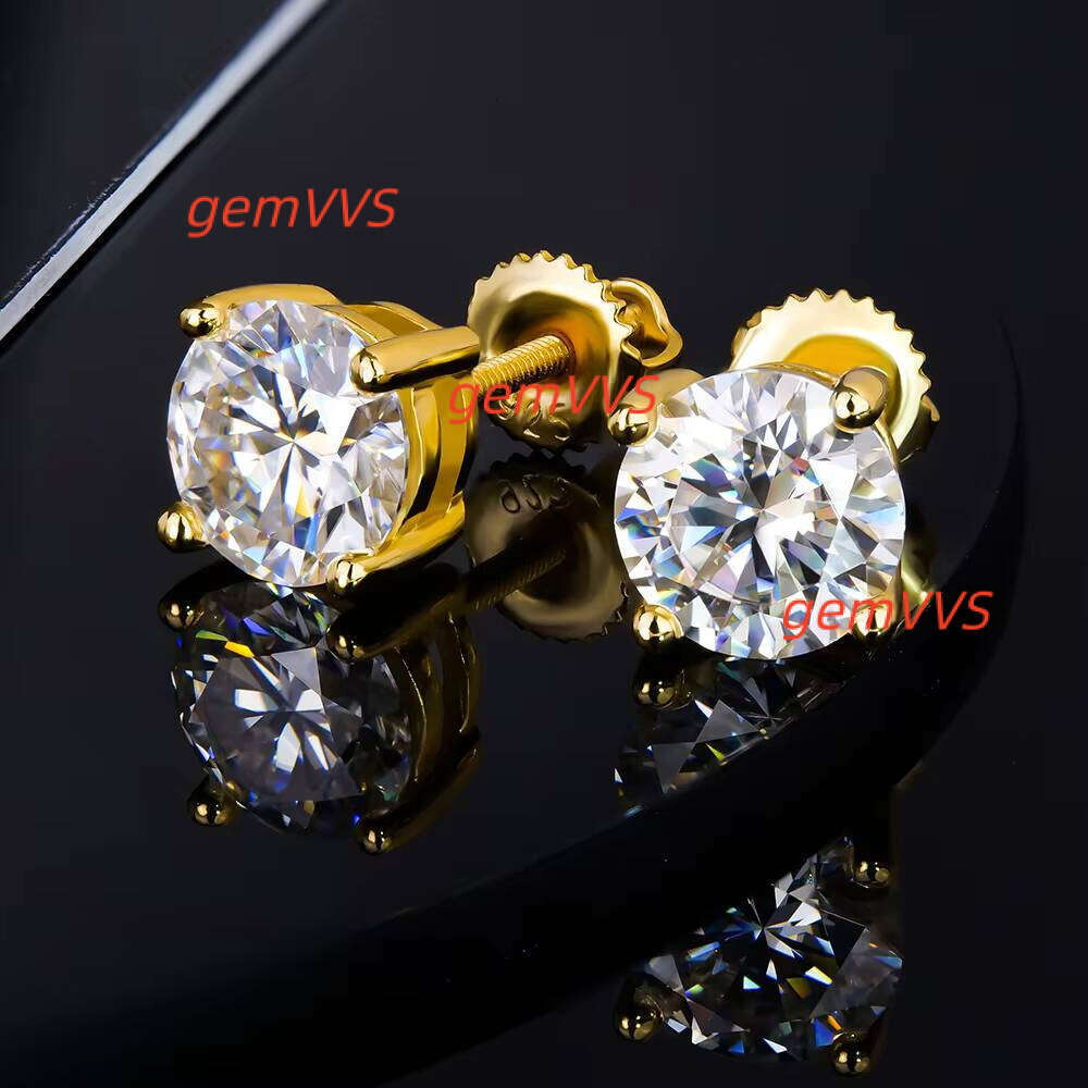 6.5Mm 1 Carat Yellow Gold Plated Color Sparkling Party Fine Jewelry Gifts White Moissanite Stud Earrings For Women