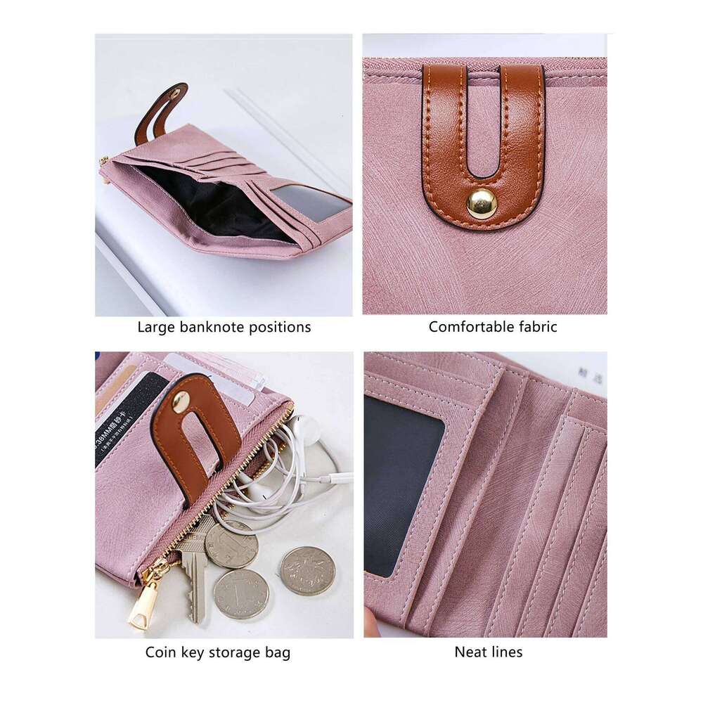Fashion High Quality PULeather Short Double Fold Wallet ColorContrast Large Capacity Women's Credit Card Bag Y260206