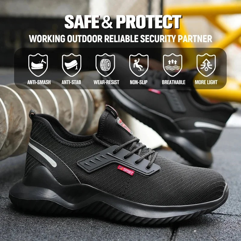 Lightweight Safety Shoes Men Steel Toe Sneakers Puncture Proof Breathable Safety Boots Man Dangerous Construction Work Foorwear 260123