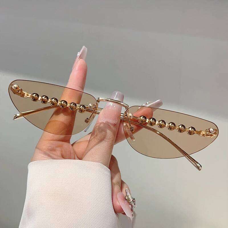 GM LUMIAS Rimless Triangle Sunglasses with Pearls Women New Fashion Vintage Casual Sun Glasses Trendy Brand Design Decor Shades Y260207