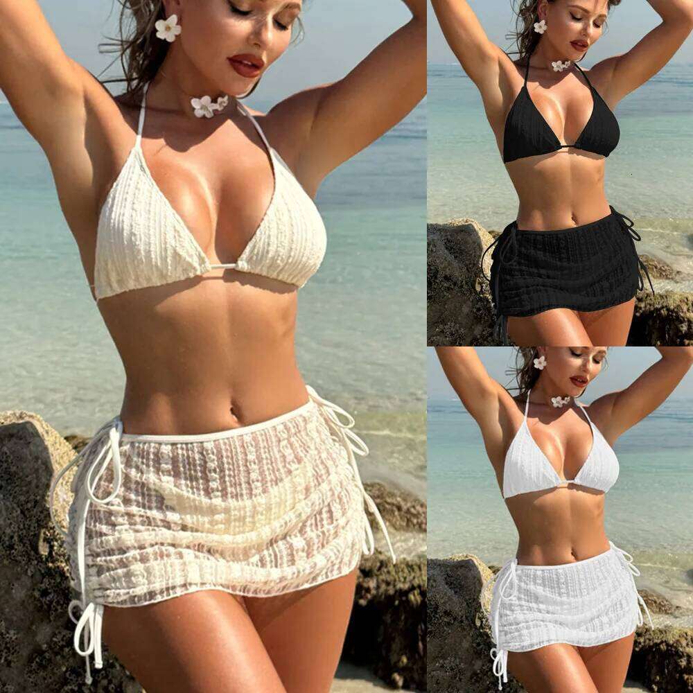 2025 fashion new solid color split women bikini three-piece seaside beach swimsuit C260207