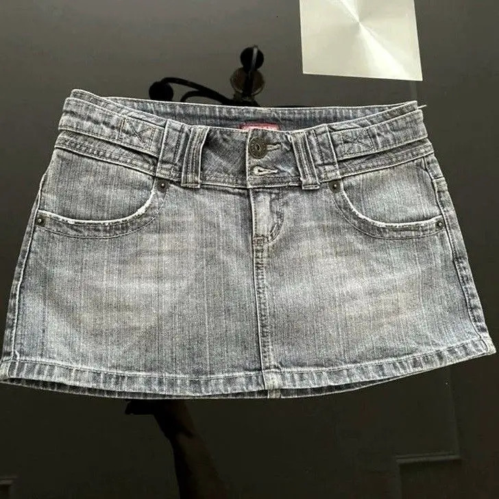 Y2K Retro Light Blue Mini Skirt Harajuku Classic Casual Denim Gothic Fashion Kawaii Low Waist Micro Womens Clothing 260126