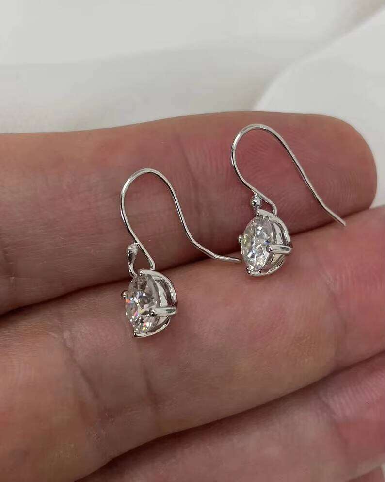 White Diamond Hook Drop Beautiful 925 Sterling Silver Moissanite Earrings Gift For Her