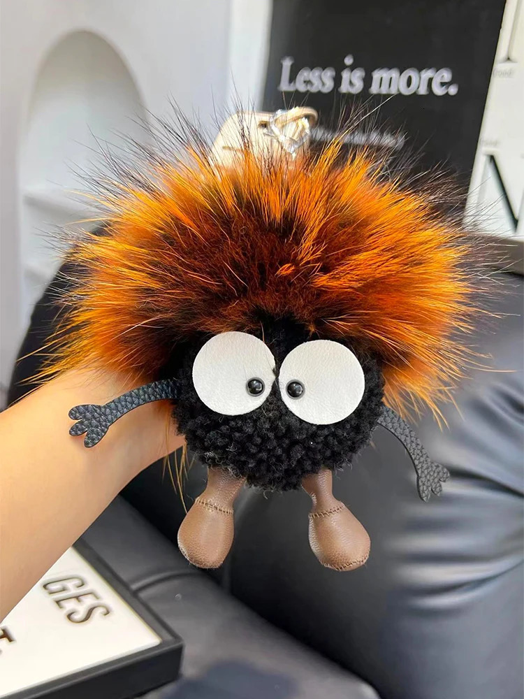 15cm Cute Cartoon Wool Small Coal Ball Car Keychain Real Raccoon Fur Pendant Elf Plush Ball Bag Pendant Hobby Collection Gift 260107